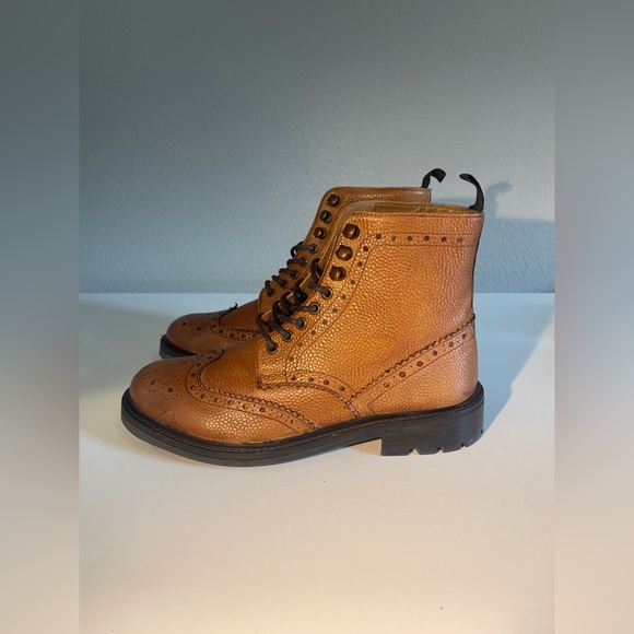 WALK London Brogue Combat Boots Tan Leather Size 9 - Picture 4 of 10